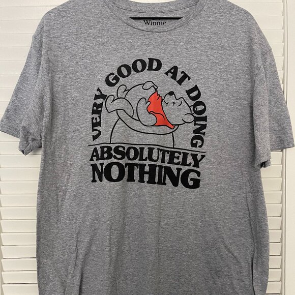 Winnie the Pooh “Good at Doing Nothing” Gray T-Shirt - Picture 1 of 3